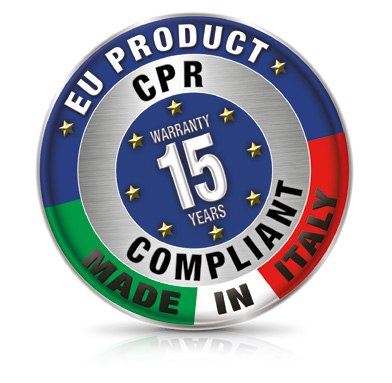 Garanzia 15 anni, prodotto conforme CPR e made in Italy