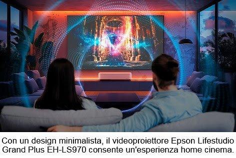 Il videoproiettore Epson Lifestudio Grand Plus EH-LS970 in un ambiente home cinema